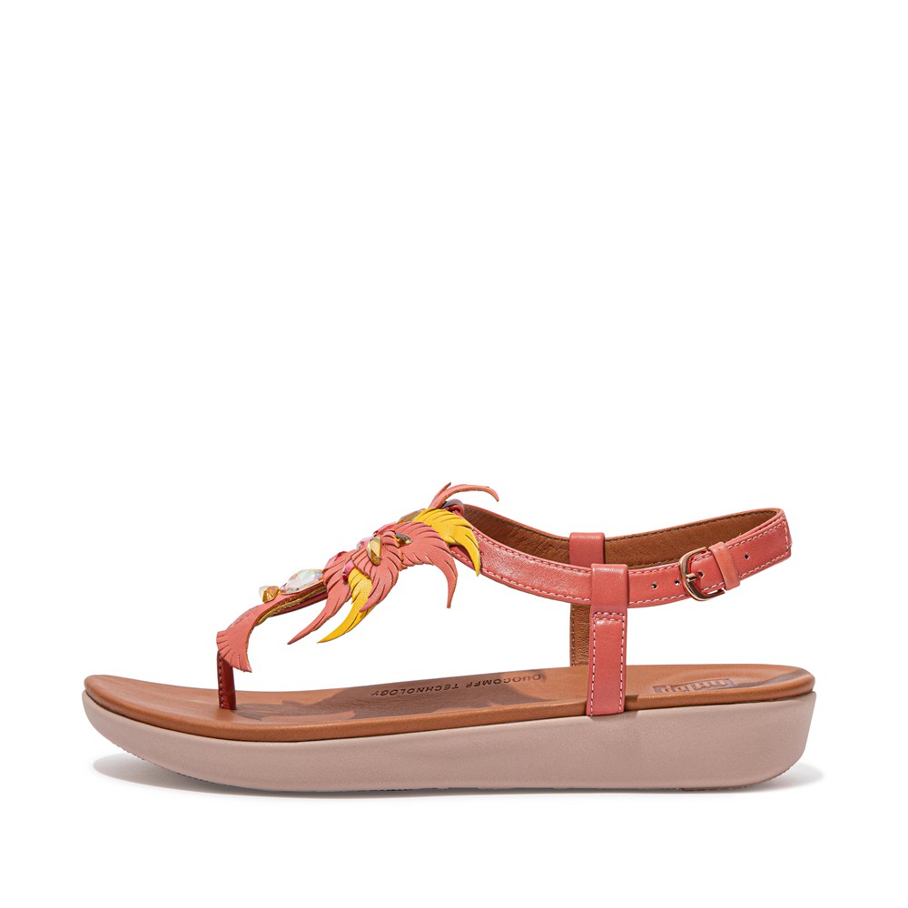 Fitflop Womens Sandals Pink - Tia Jewel Feather Leather Back-strap - 89SHRFTGQ